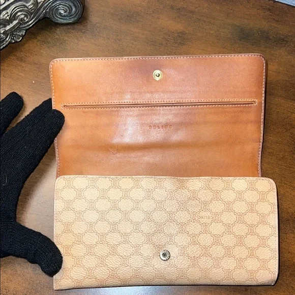 Celine Beige and Brown Patterned Wallet